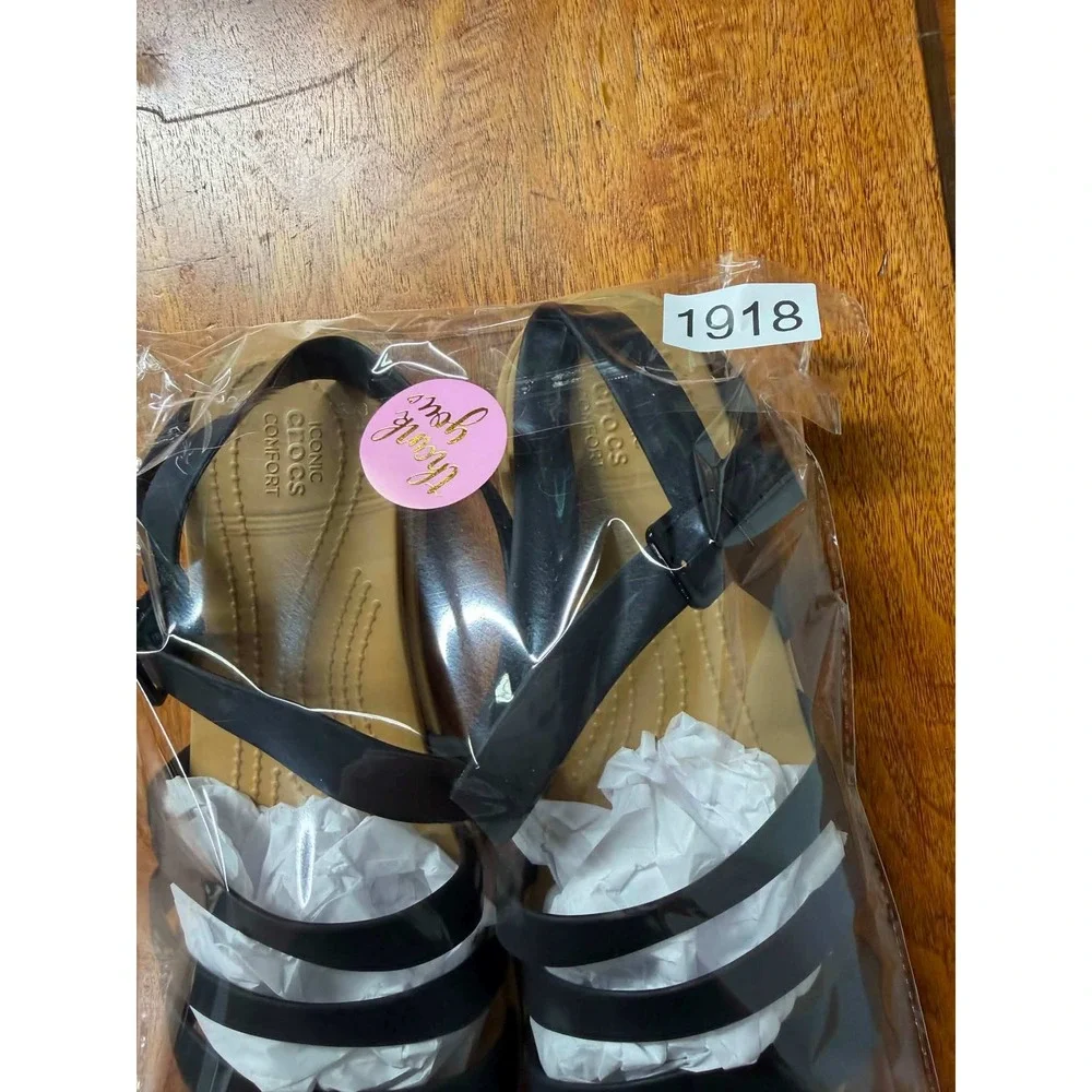 Crocs Women 11 Black Sandal Strappy Comfort Lightweight Multi-Strap Gladiator